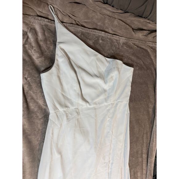 NWT After Six 1544 Size 18 R1 Mist Light Blue Thin One Shoulder Maxi Dress Crepe - Picture 7 of 11